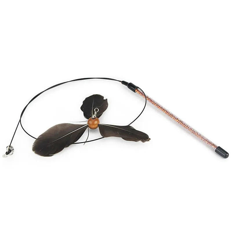 Feather Cat Toy Pet Toy Funny Cat Stick Rotating Feather Cat Teaser by PawHaven