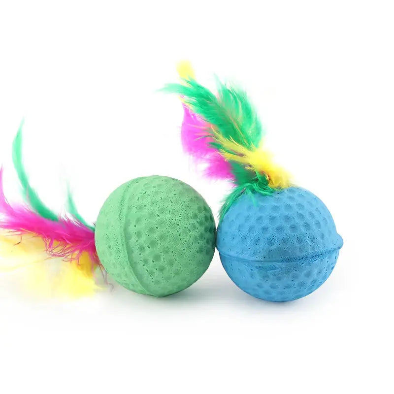 10pcs Pet Toys Latex Ball Cat Toy Foam Ball Feather Kitten Playing Cats Ball Toy by PawHaven