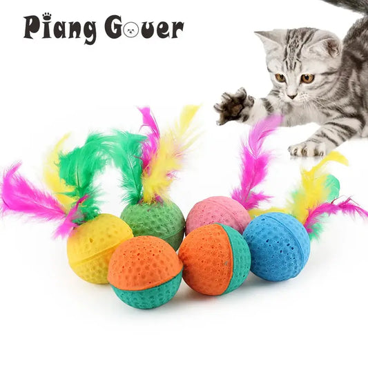 10pcs Pet Toys Latex Ball Cat Toy Foam Ball Feather Kitten Playing Cats Ball Toy by PawHaven