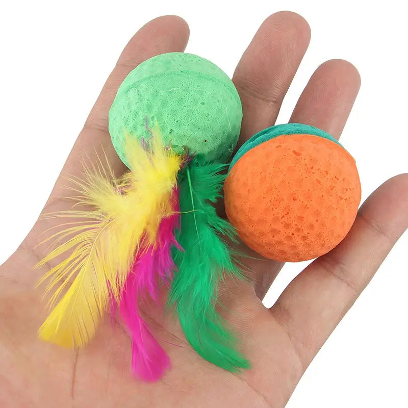 10pcs Pet Toys Latex Ball Cat Toy Foam Ball Feather Kitten Playing Cats Ball Toy by PawHaven