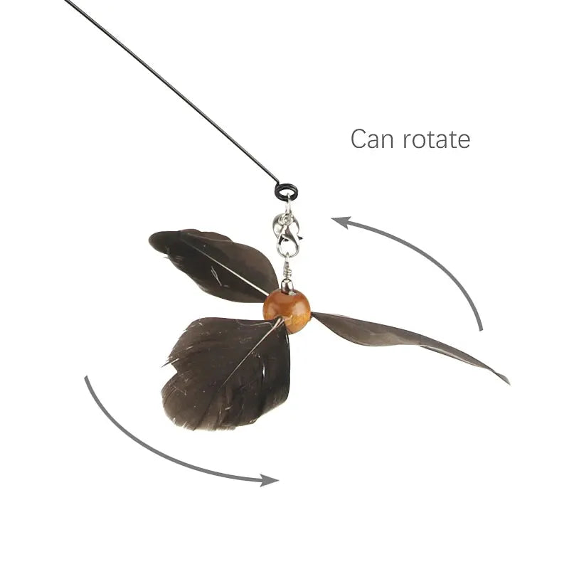 Feather Cat Toy Pet Toy Funny Cat Stick Rotating Feather Cat Teaser by PawHaven
