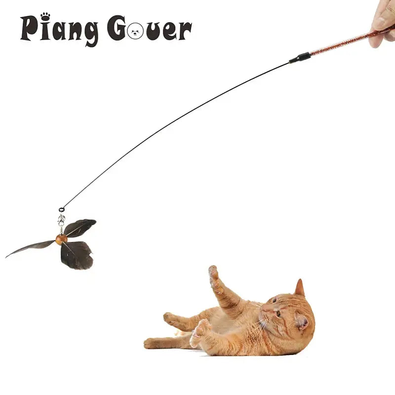 Feather Cat Toy Pet Toy Funny Cat Stick Rotating Feather Cat Teaser by PawHaven