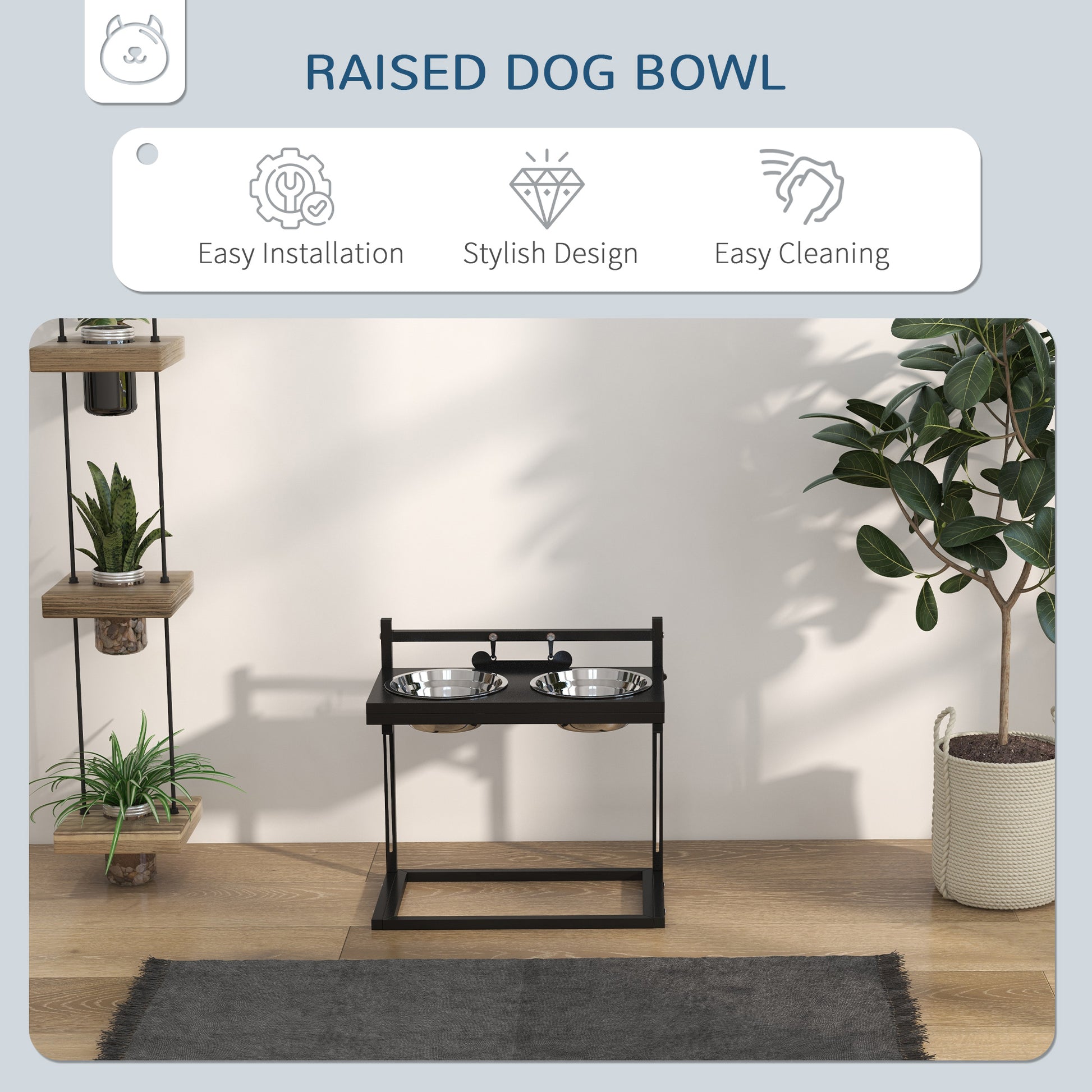 PawHut Raised Dog Bowl w/ Adjustable Height Stand, for Small Medium Large Dogs by PawHaven