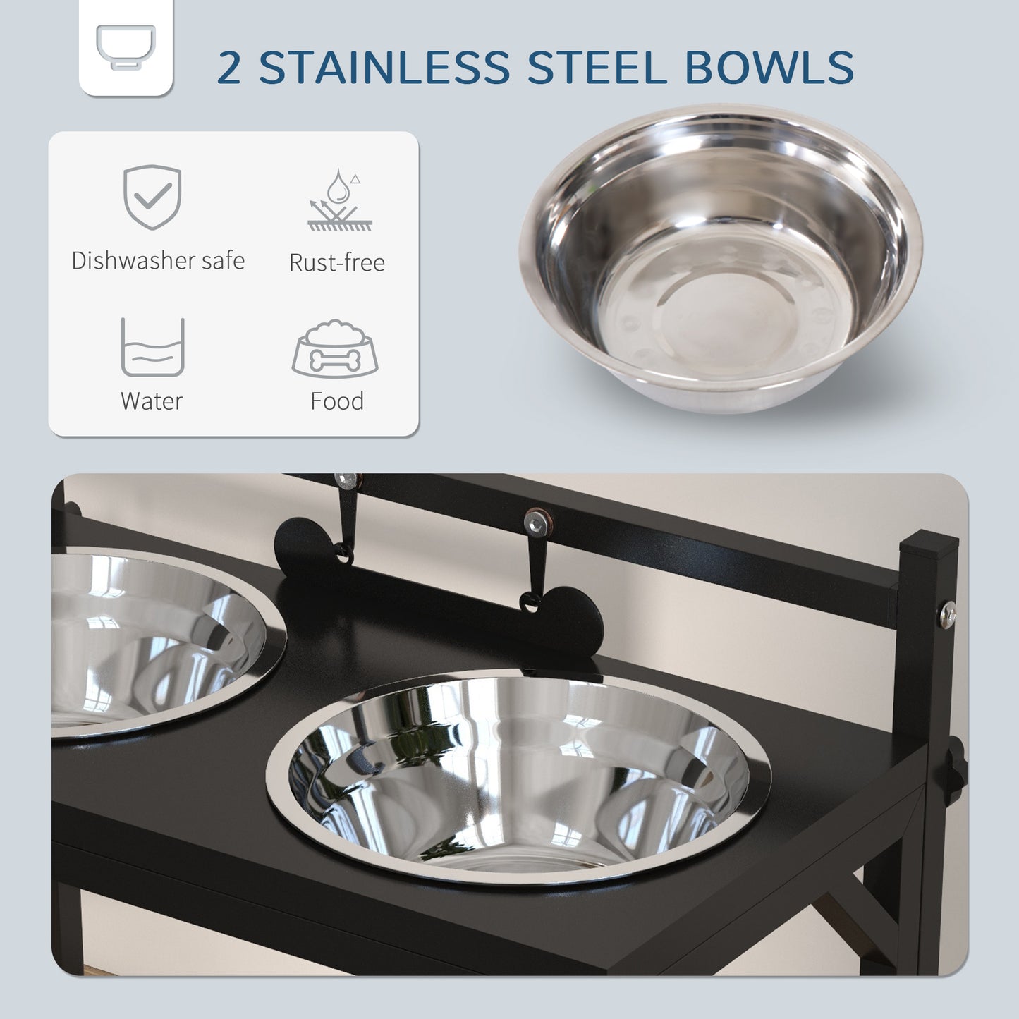 PawHut Raised Dog Bowl w/ Adjustable Height Stand, for Small Medium Large Dogs by PawHaven