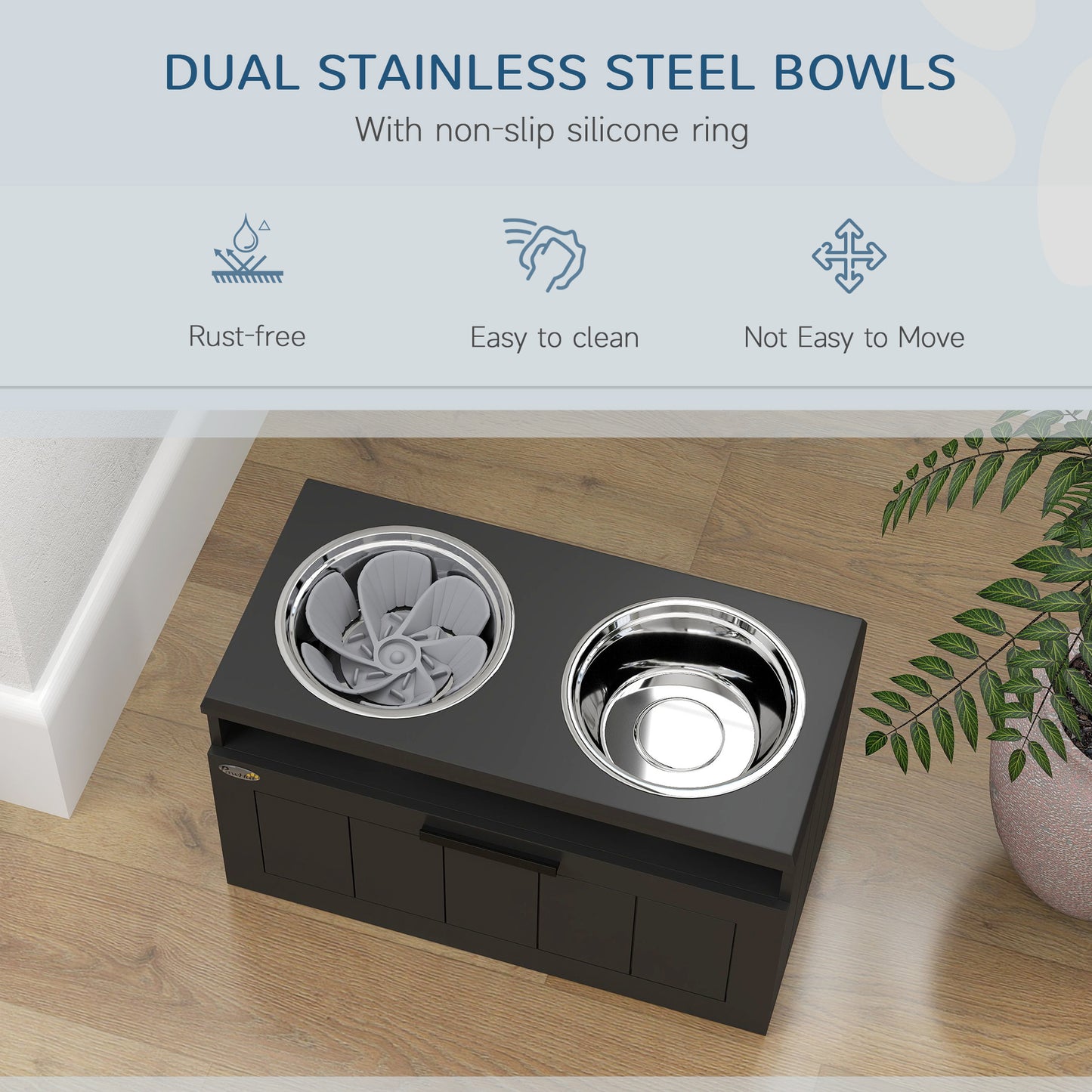 PawHut Raised Dog Bowl, Elevated Dog Bowls with Slow Feeder Dog Bowl by PawHaven