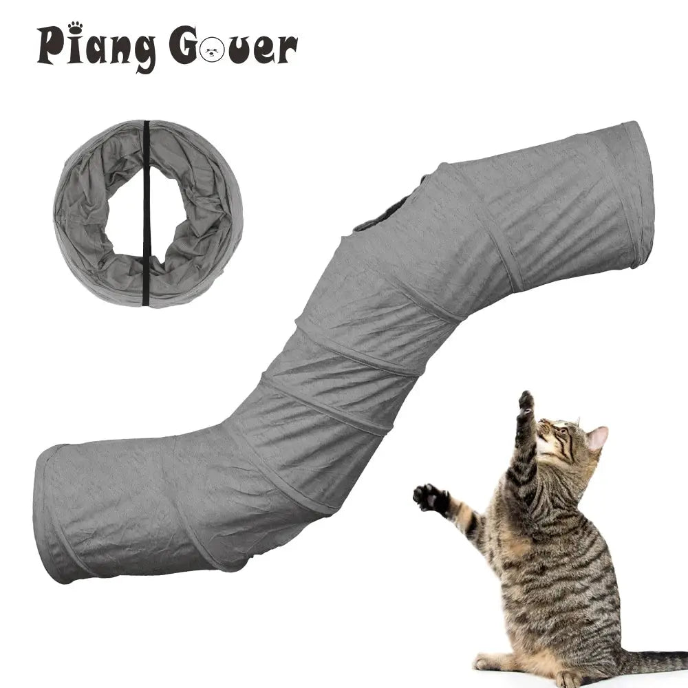 Gray Foldable Cat Tunnel 3 Holes Kitten Drill Bucket Toys Indoor Pet Toy Catwalk Tubing by PawHaven