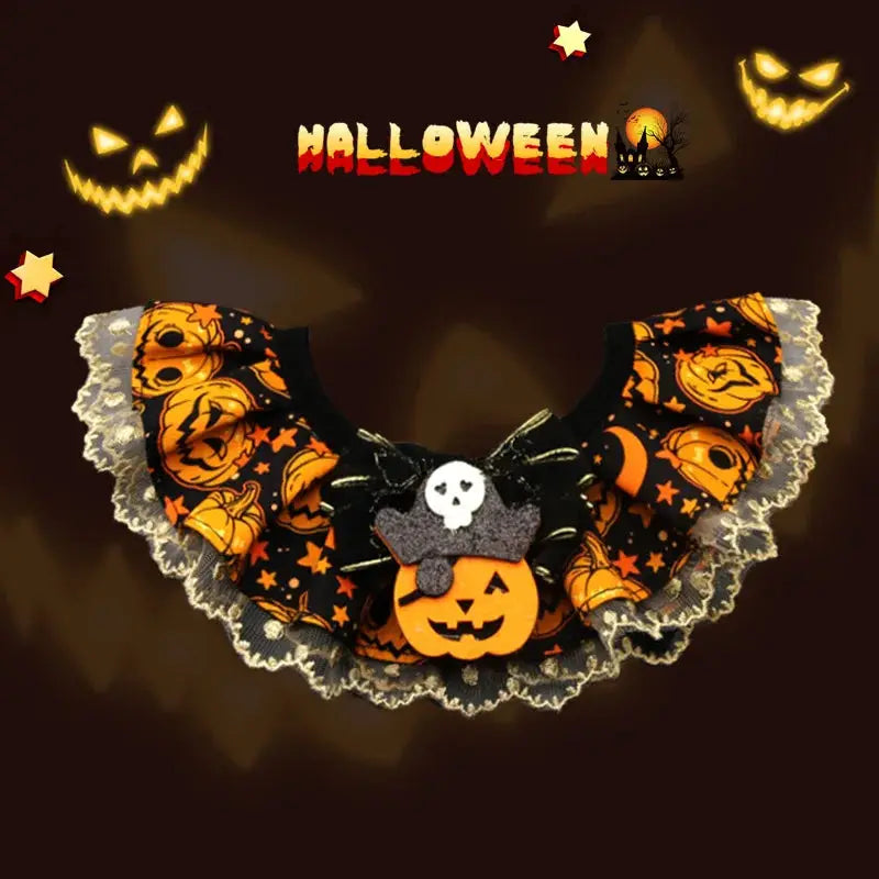 Creative Halloween Lace Cat Collar with Adjustable Bib Scarf for Pet Costume Pumpkin Lace Collar for Cats Halloween Dog Necklace by PawHaven