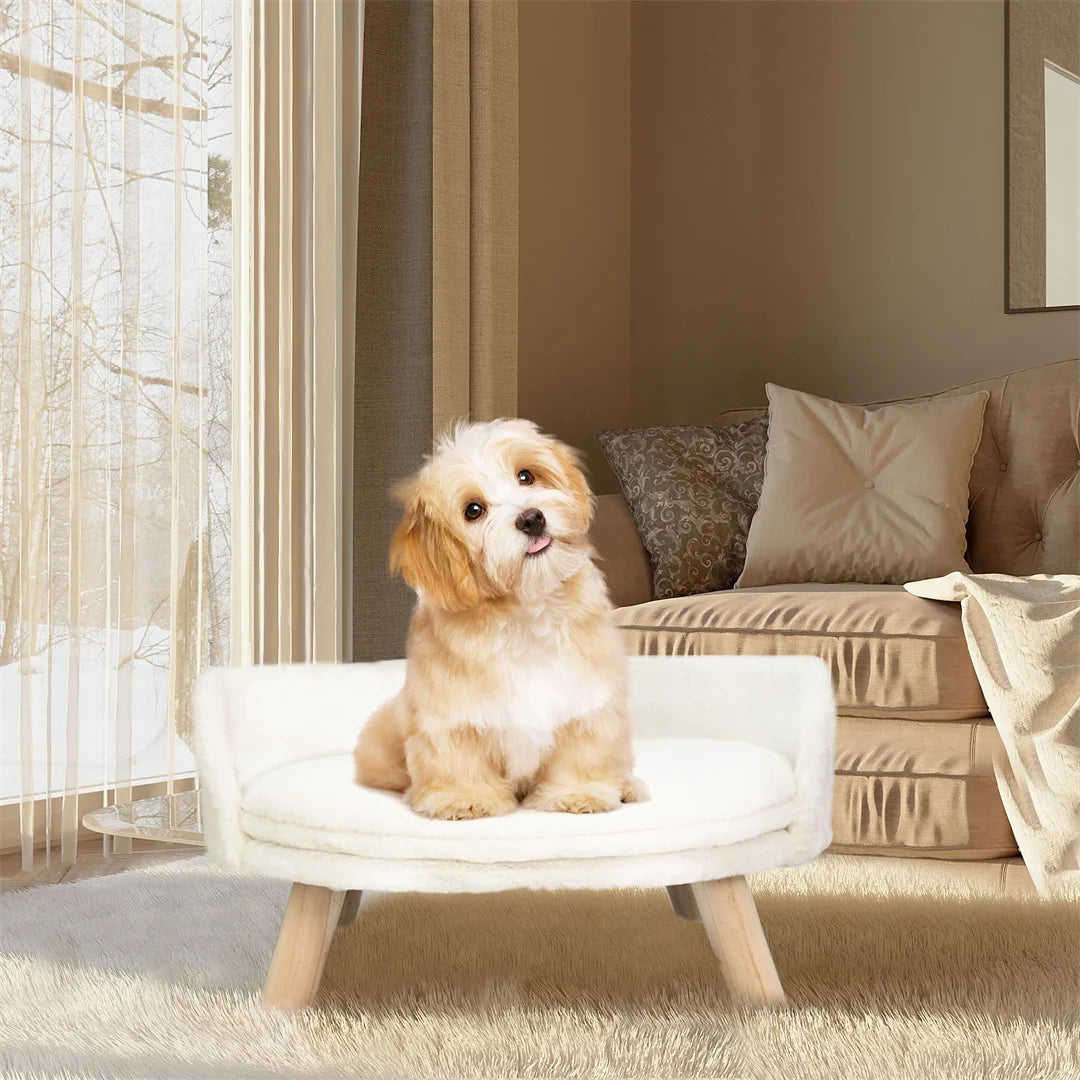 Luxury Cat Bed Soft Warm Plush Fabric Pet Nesting Chair Bed Stool Wood Legs with Cushion Pad Washable Waterproof for Small Pets by PawHaven