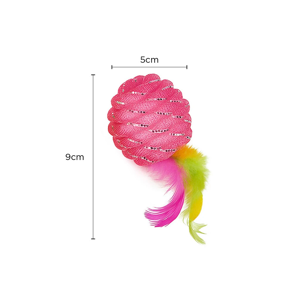 Premium Cat Feather Ball Toy 2 Pack Interactive Rubber Play by PawHaven
