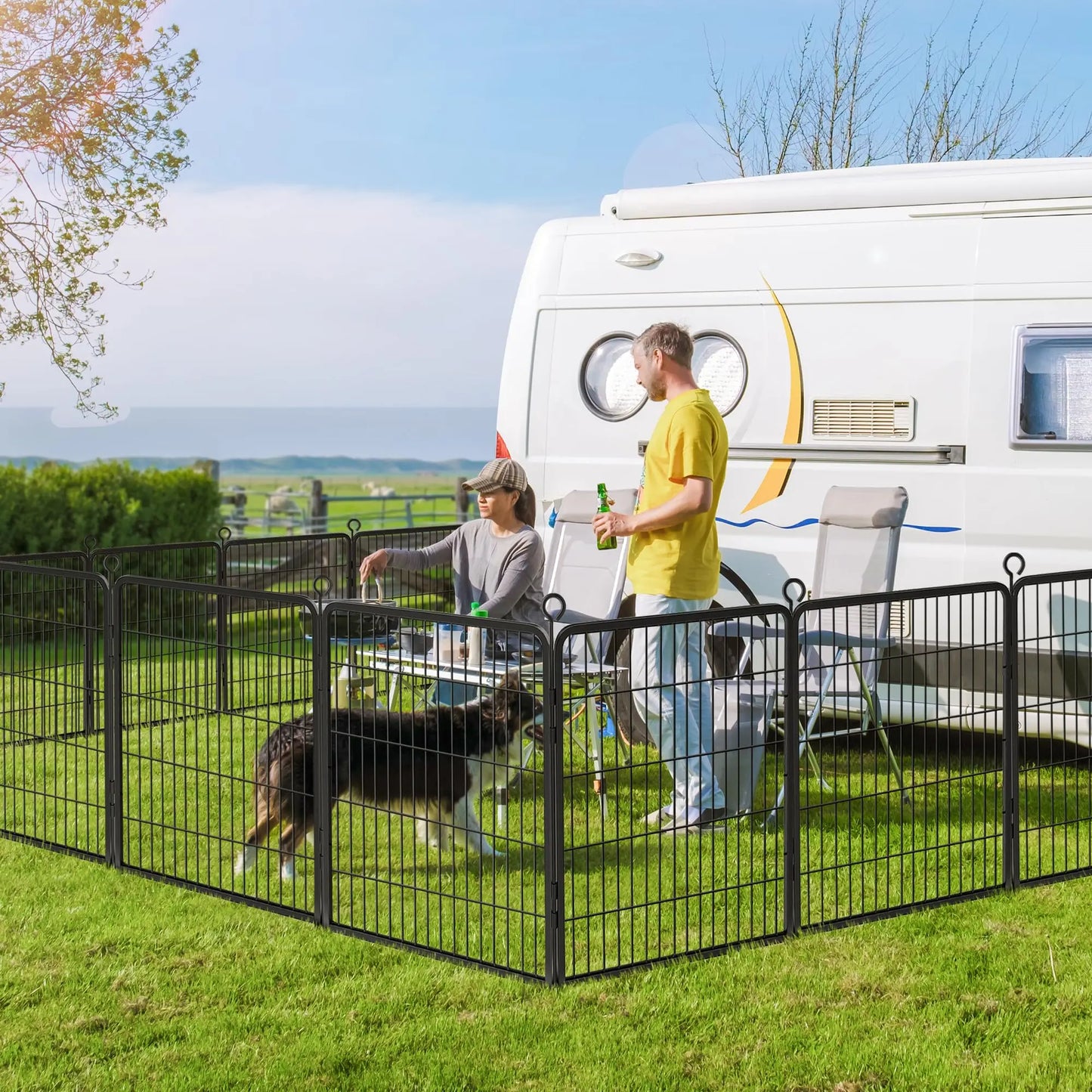 Heavy-Duty 8 Panels Dog Playpen Indoor & Outdoor Pet Exercise Pen with Door Rust-Proof Iron Metal Fence Dog Playpen for Puppies by PawHaven
