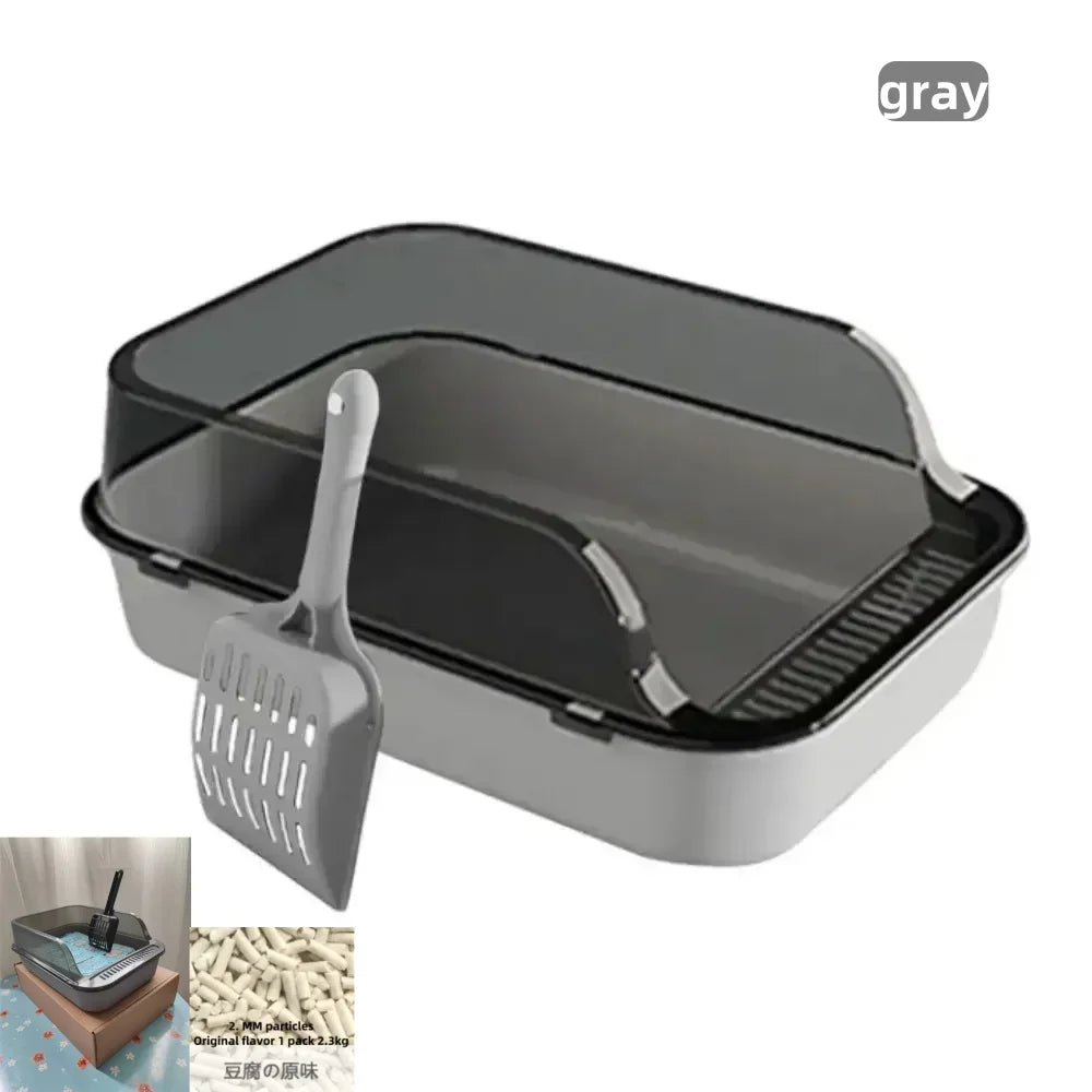Premium Large Semi Enclosed Cat Litter Box With Scoop by PawHaven