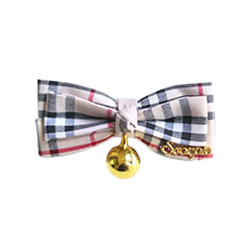 Cute Strawberry Butterfly Bow Pet Collar, British Plaid Adjustable Bell Collar for Cats and Small Medium Dogs Plaid Pet Collar by PawHaven