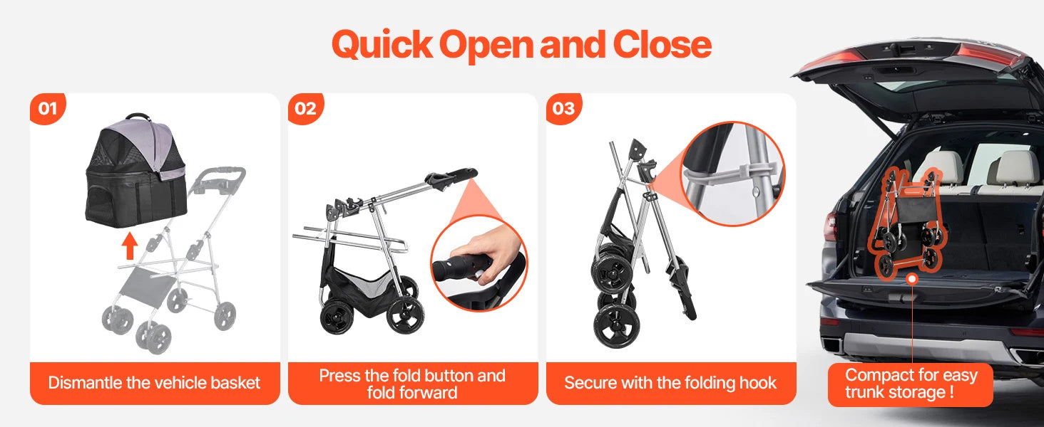 SucceBuy Pet Stroller 35 lbsDog Stroller Cart 4 Wheels Cats Pram w/Carrier & Mesh Animal Carrier w/Brake Small to Medium Pet by PawHaven