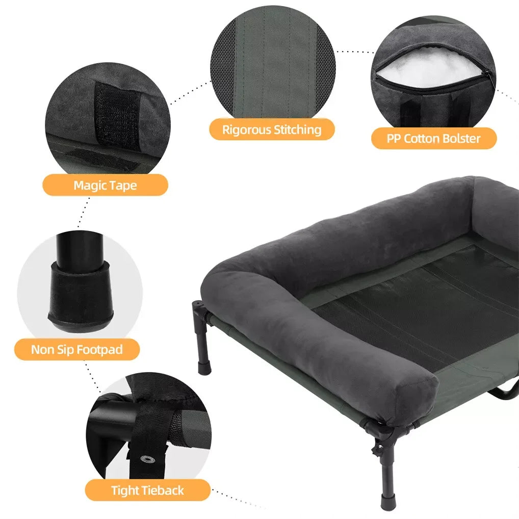 BINGOPAW Outdoor Dog Bed Elevated Cooling Pet Lounger with Detachable Plush Bolster Mesh Cot Sleep for Camping by PawHaven