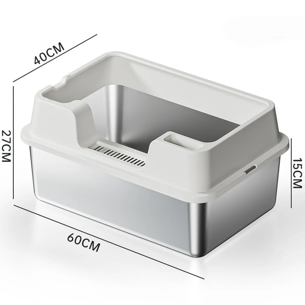 Premium XXL Stainless Steel Cat Litter Tray With Lid by PawHaven