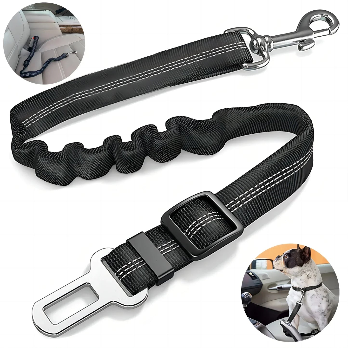 1pc Reflective Dog Car Tether, Durable Nylon Seat Belt Harness, Adjustable Pet Travel Strap for Vehicle Riding Safety by PawHaven