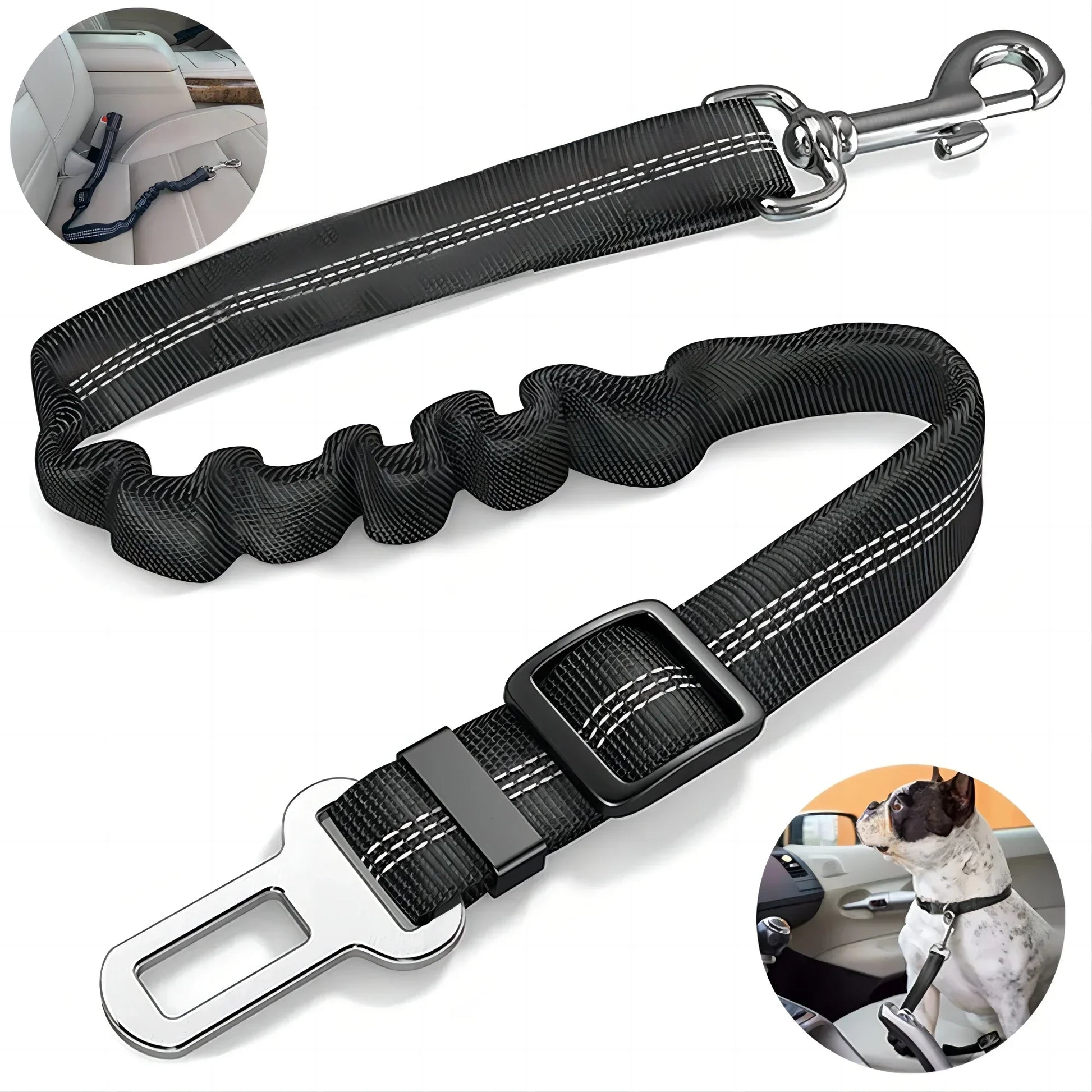 1pc Reflective Dog Car Tether, Durable Nylon Seat Belt Harness, Adjustable Pet Travel Strap for Vehicle Riding Safety by PawHaven