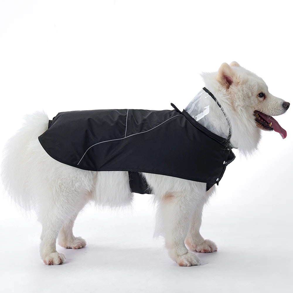 Casual Robe Style Waterproof Dog Raincoat for Large Dogs, Breathable Mesh Lining, Reflective Cross & Bar Strips on Back by PawHaven