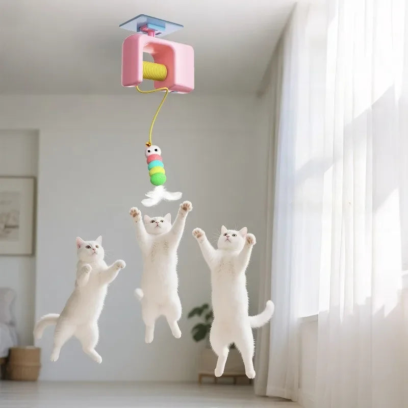Interactive Hanging Cat Toy Caterpillar & Flying Bird Design Self-Play Teaser Wand for Indoor Cats Kitten Chasing Exercise by PawHaven