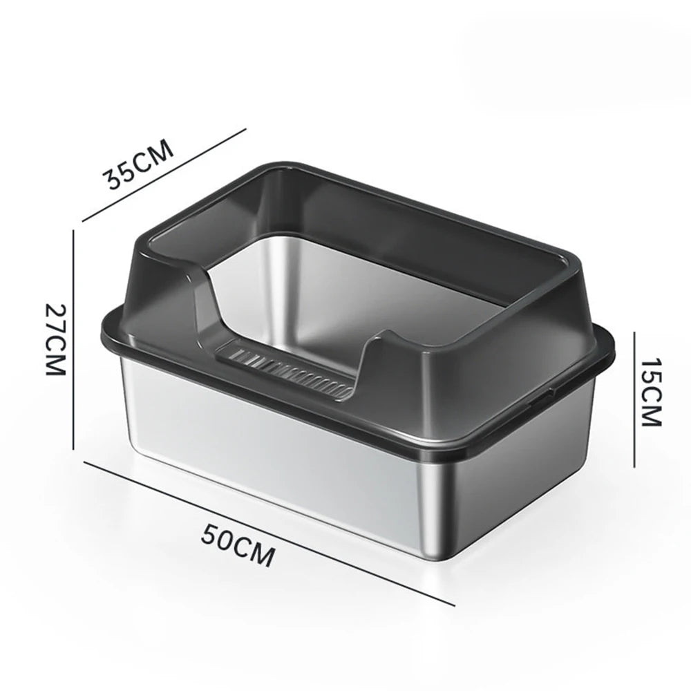Premium XXL Stainless Steel Cat Litter Tray With Lid by PawHaven