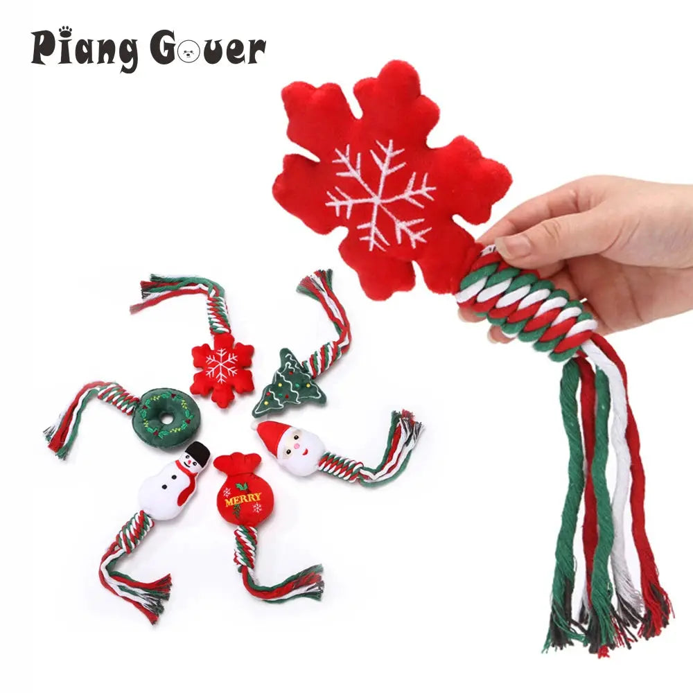 Christmas Small Dog Toy Chew Plush Puppy Cat Gift Tassel Rope Pet Toy Santa Claus Snowflake Christmas Tree by PawHaven