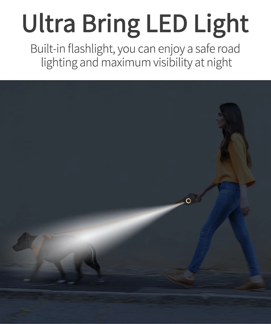 ROJECO 5m LED Retractable Dog Leash for Night Walks by PawHaven