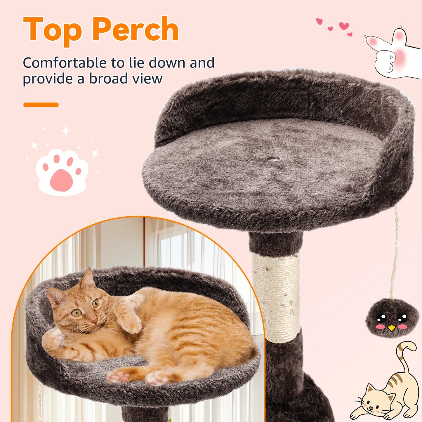 Passerscat Cat Trees Cat Climbing Frame For Indoor Cats Multi-Level With Scratching Posts Cat Tower Padded Top Perches and Condo by PawHaven