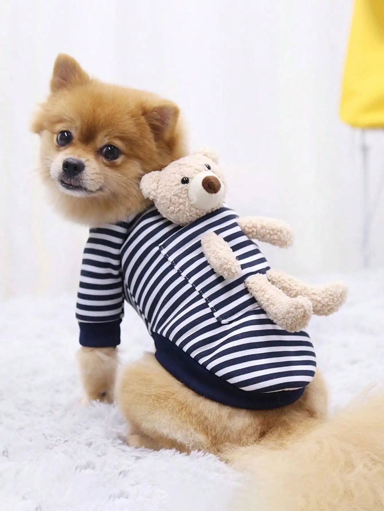 1pc Cute Pocket Bear Striped Dog Sweatshirt, Pet Clothes For Small And Medium-sized Cats And Dogs Velvet Sweater by PawHaven
