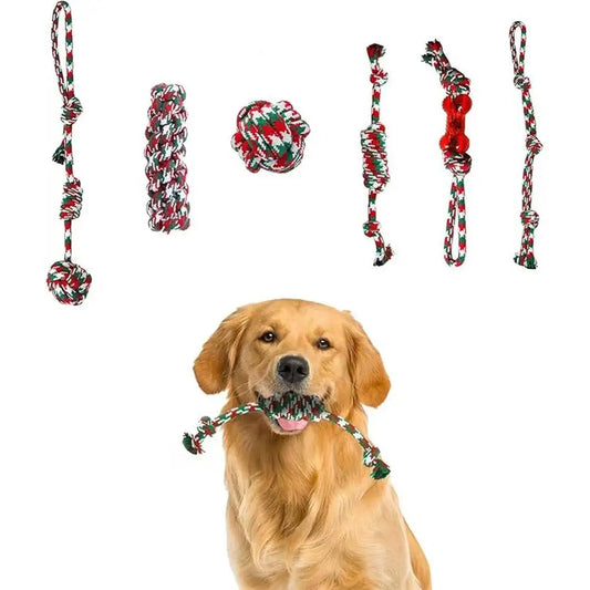 6-Piece Christmas-Themed Dog Rope Toys: Knotted Chew Toys for Dental Care – Perfect for Dogs & Cats, Healthy and Fun Chew Bundle by PawHaven