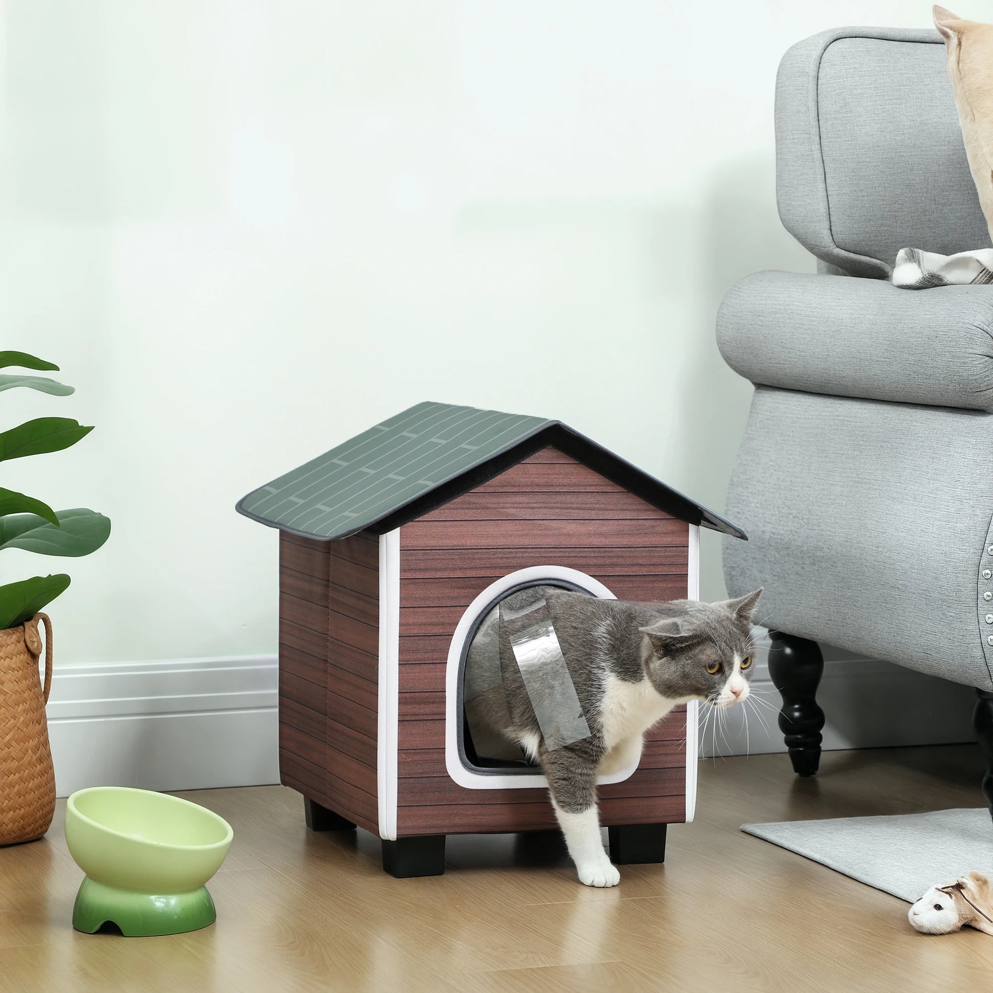 PawHut Outdoor Cat House with Elevated Base, Cushion, Red-brown by PawHaven