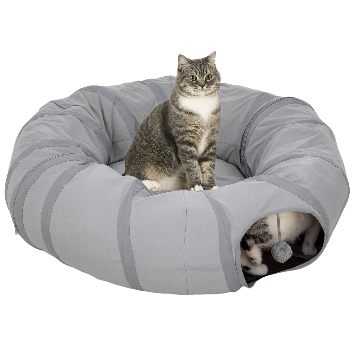 PawHut 2 in 1 Cat Tunnel with Bed, Cat Play Tunnel for Indoor Cats, Grey by PawHaven