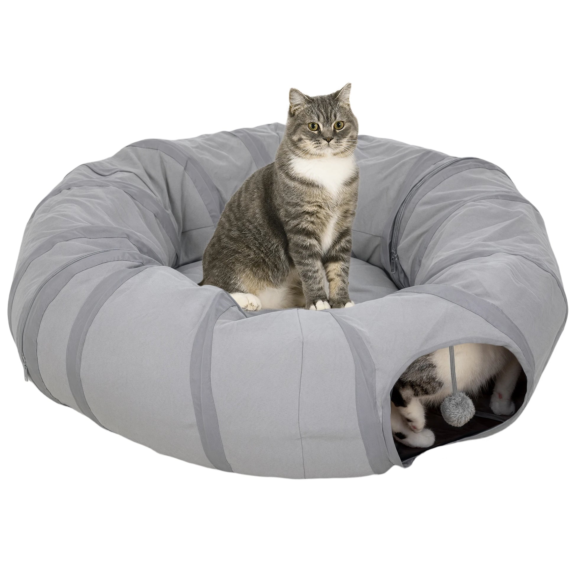 PawHut 2 in 1 Cat Tunnel with Bed, Cat Play Tunnel for Indoor Cats, Grey by PawHaven