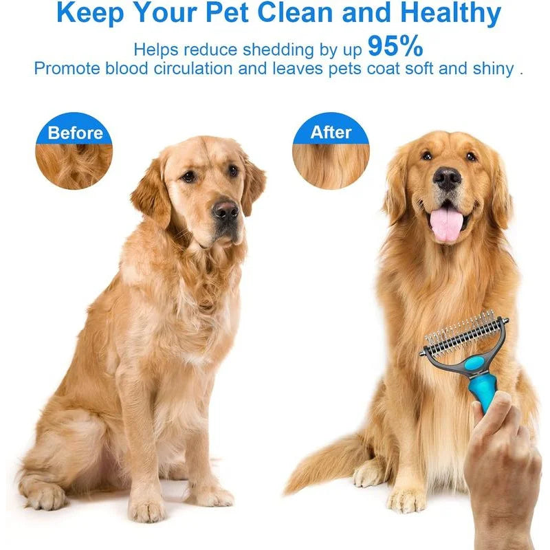 2in1 Stainless Pet Deshedding Brush Dog Hair Remover Pet Fur Knot Cutter Puppy Cat Comb Brushes Dogs Grooming Shedding Supplies by PawHaven