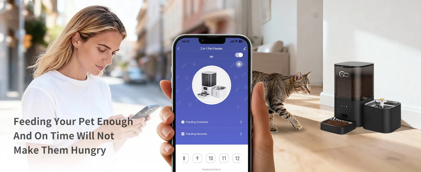 DOEL 2-in-1 Smart Cat Feeder 6L Dry Feeder & 2.5L Cat Water Fountain w/ App Control Timed Feeding For Small Dogs Food Dispenser by PawHaven