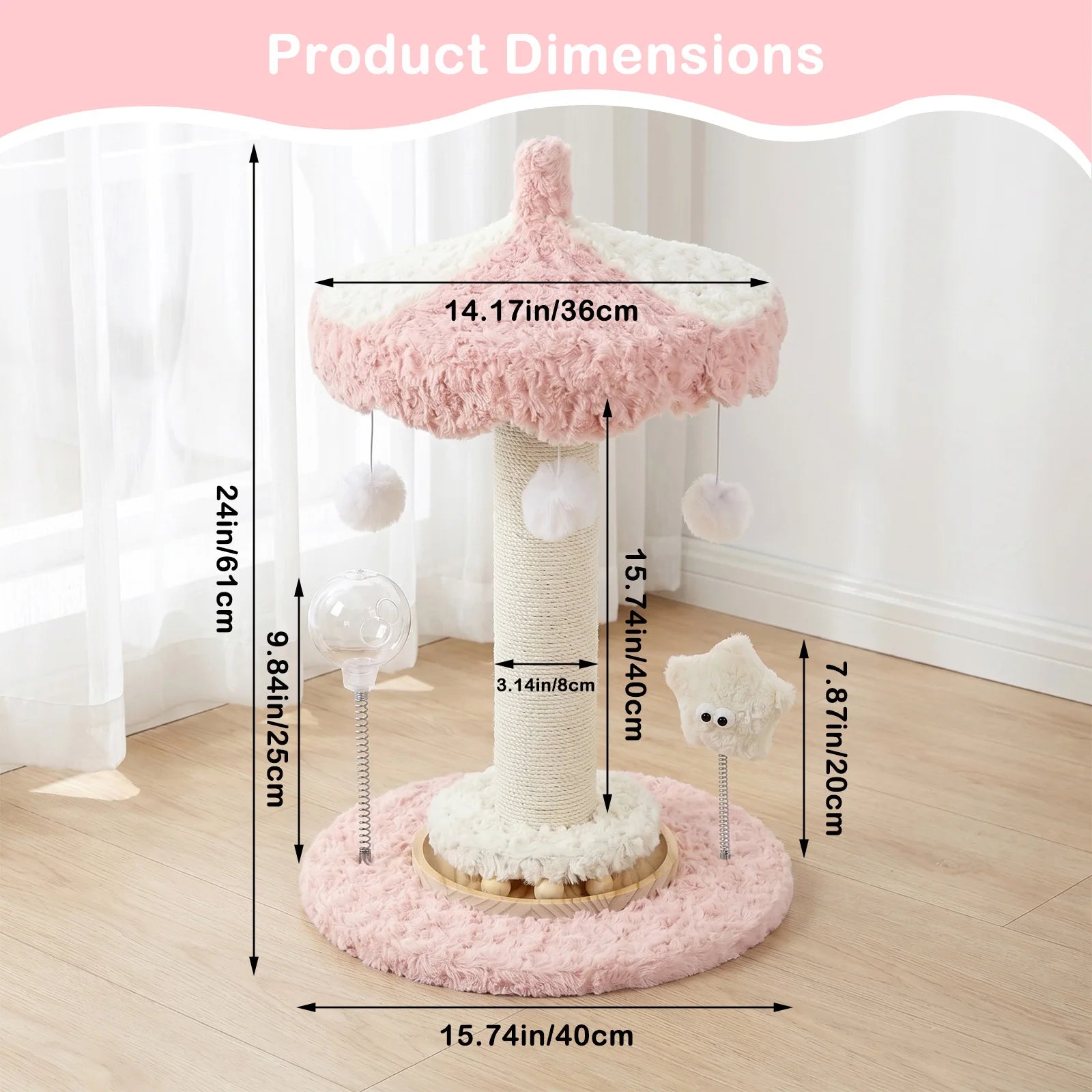 Carousel Cat Scratcher Tower 61cm Sisal Rope Scratching Post With Plush Top Interactive Climbing Toy For Indoor Kittens Cats by PawHaven