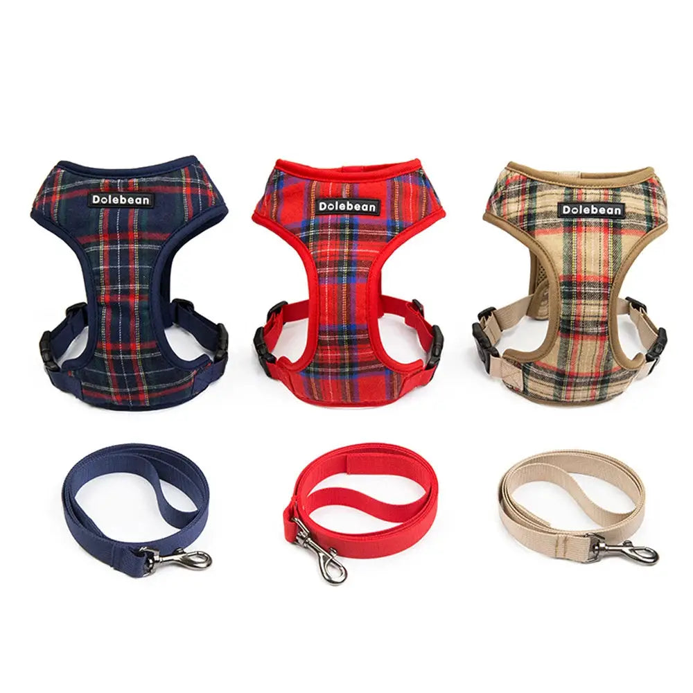 Plaid Pet Harness Leash Set for Small Dogs Adjustable Puppy Cat Harness Vest French Bulldog Chihuahua Pug Outdoor Collar by PawHaven
