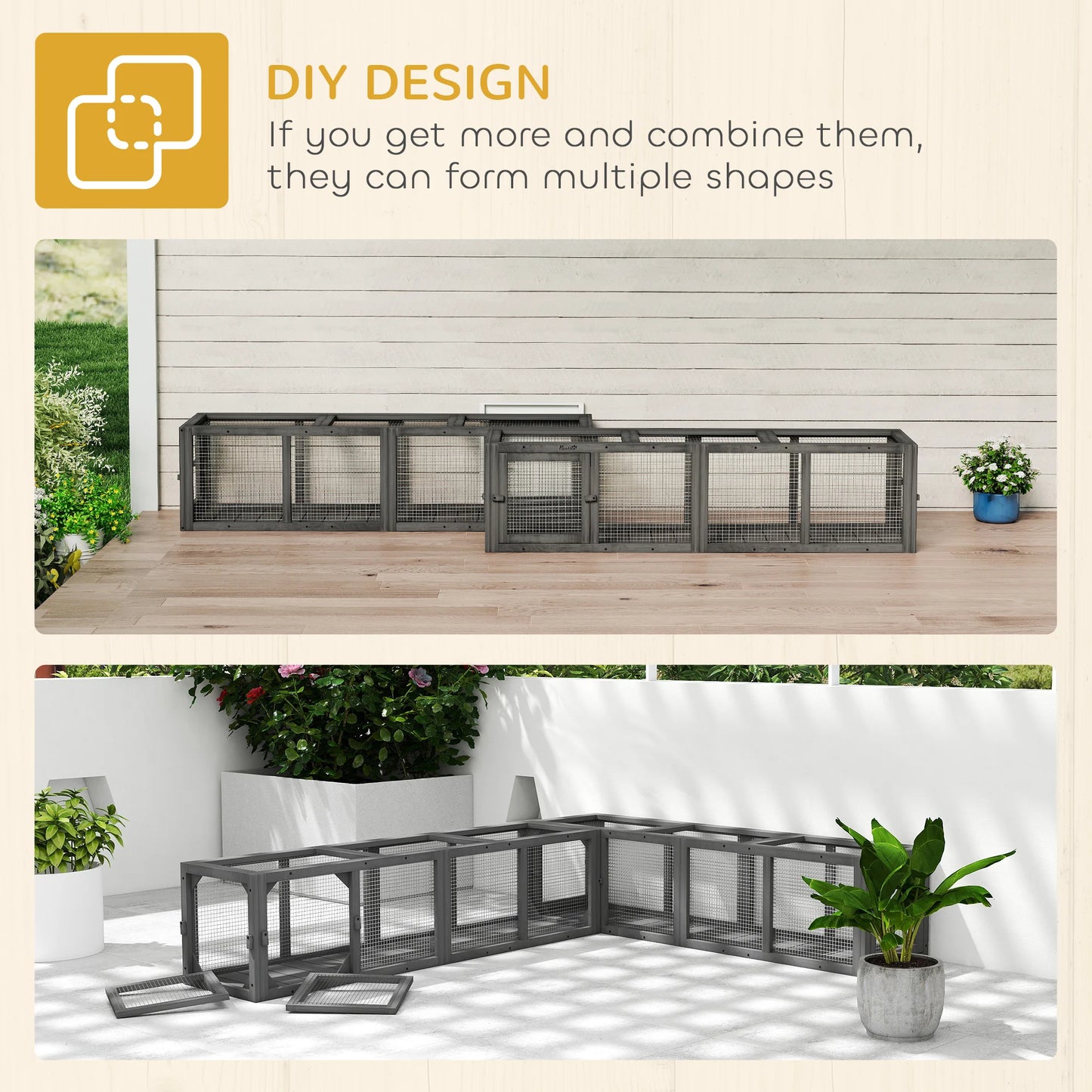 PawHut Outdoor Cat Tunnel, Wooden Extendable Pet Run, for Kitty, Puppy, Grey by PawHaven