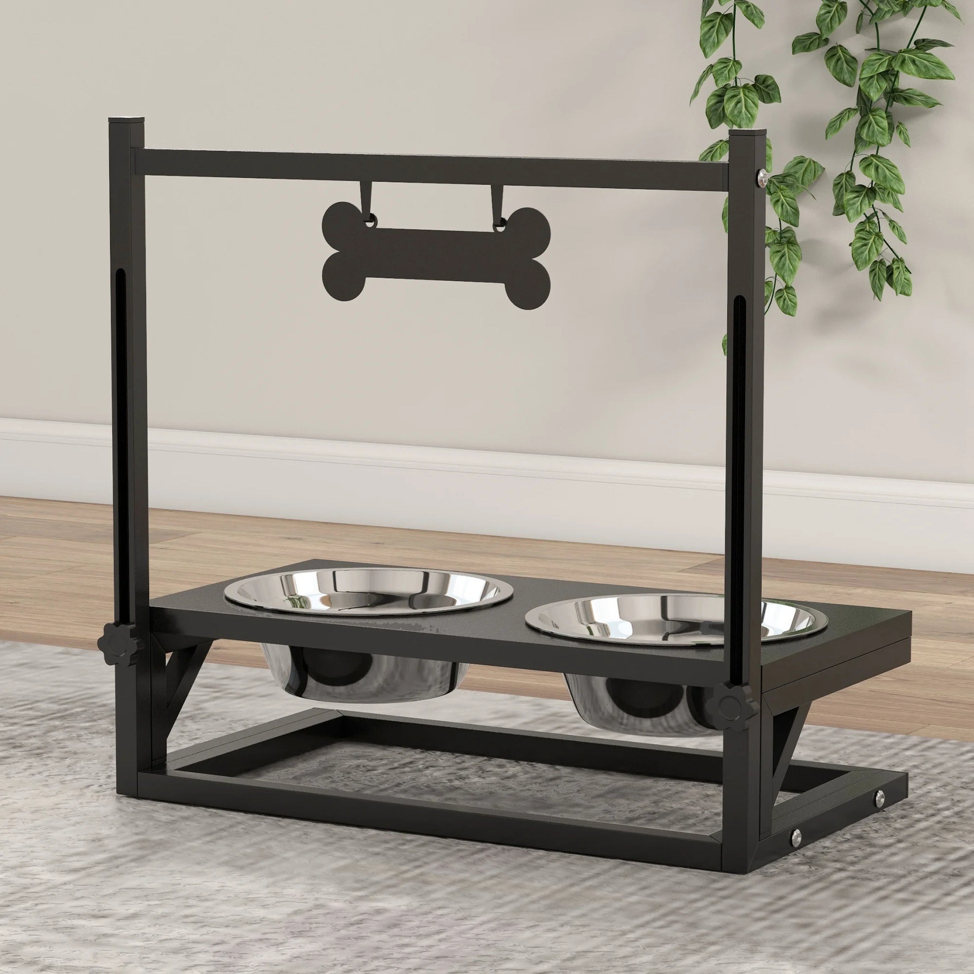 PawHut Raised Dog Bowl w/ Adjustable Height Stand, for Small Medium Large Dogs by PawHaven