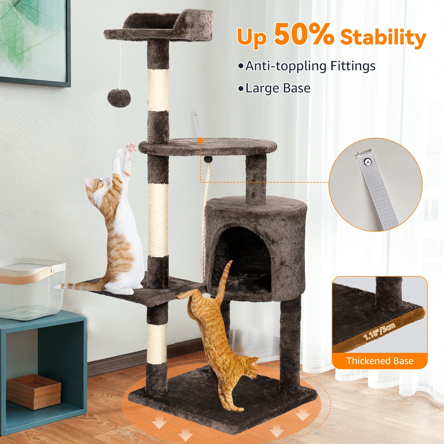 Passerscat Cat Trees Cat Climbing Frame For Indoor Cats Multi-Level With Scratching Posts Cat Tower Padded Top Perches and Condo by PawHaven