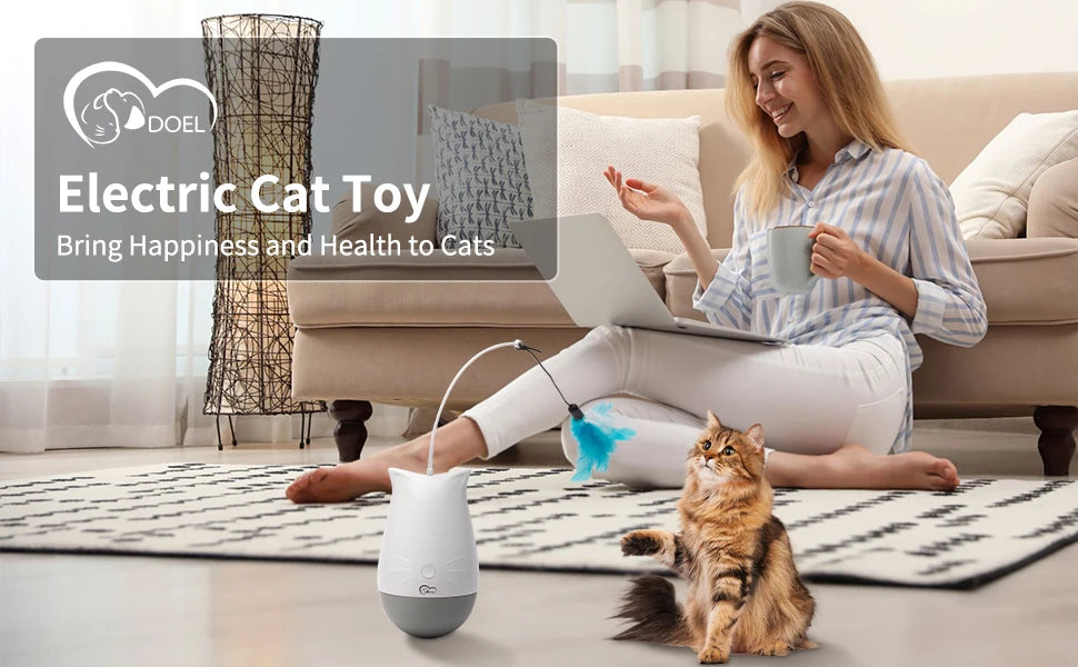 Premium USB Cat Interactive Toy With Fluttering Feathers by PawHaven