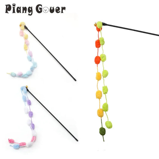 2pcs Tassel Toy Plush Balls Cat Teaser Wand Interactive Cat Toys Funny Bell Pole Teaser Wand Pet Supplies Accessory by PawHaven