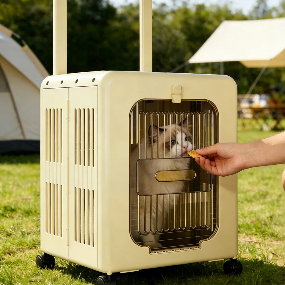 Portable Folding Pet Carrier Compatible for Cats and Small Dogs Pet Stroller, Wide Open Breathable Carrier for Outings(Yellow) by PawHaven