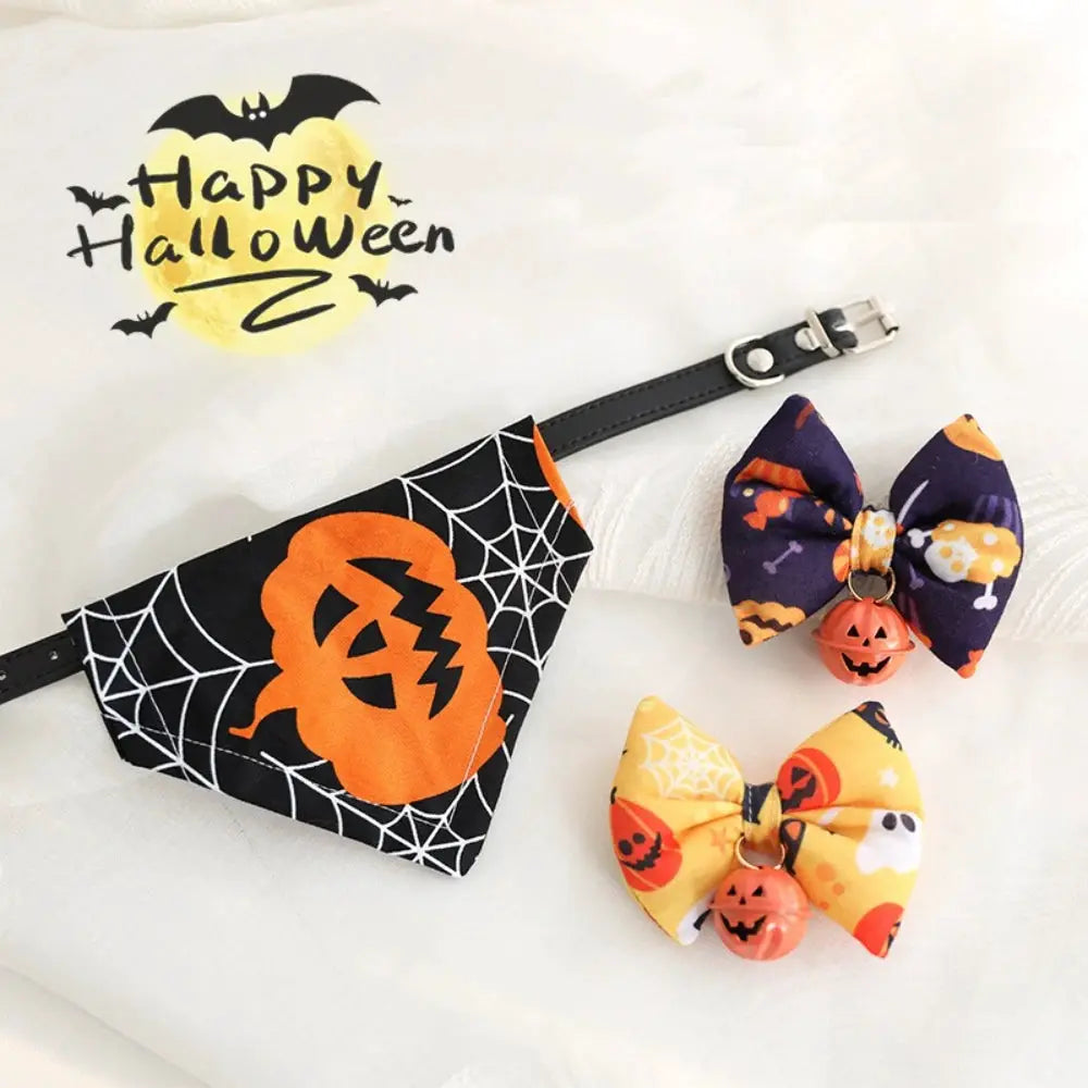 Cat Collar Pet Bandana Dog Bow Tie, Medium Dogs, Halloween Decor, Cute Adjustable for Kitten Puppy with Leash Ring by PawHaven