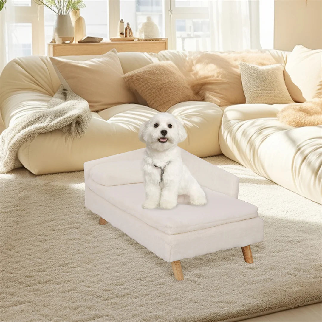 L Shape Dog Sofa Bed Cat Cushion Chaise Stool Soft Warm Nesting Couch with Rubber Wooden Legs by PawHaven