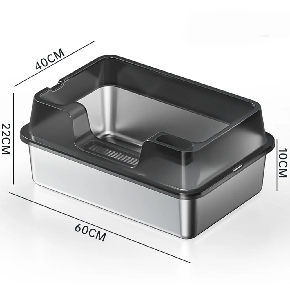 Premium XXL Stainless Steel Cat Litter Tray With Lid by PawHaven