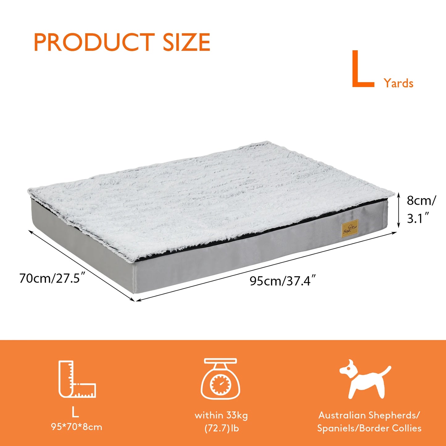 L-3XL Dog Bed Orthopedic Pet Calming Bed Soft Sponge Foam Base Dog Crate Kennels Mat with Removable Cover by PawHaven
