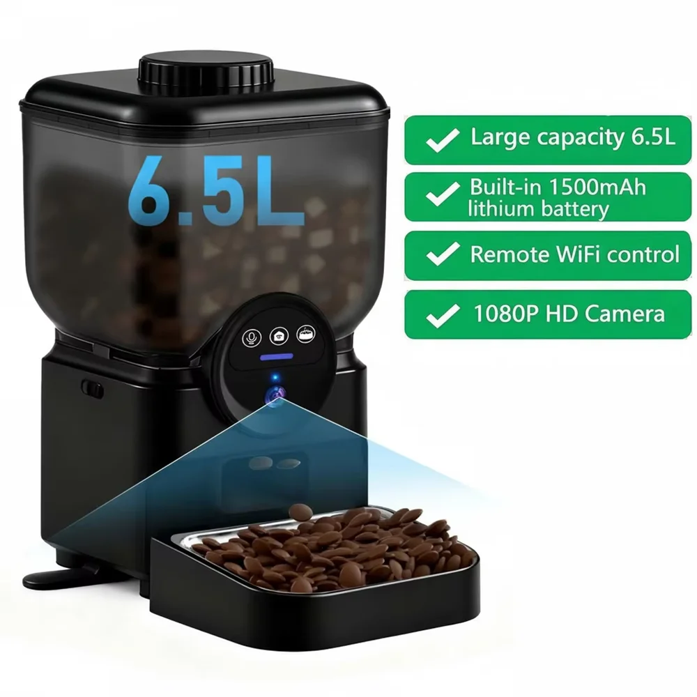 6.5L Automatic Cat Feeder Rechargeable WIFI Smart Pet Feeder App Controlled Cat Feeder With Camera Built-in battery For Cat Dog by PawHaven