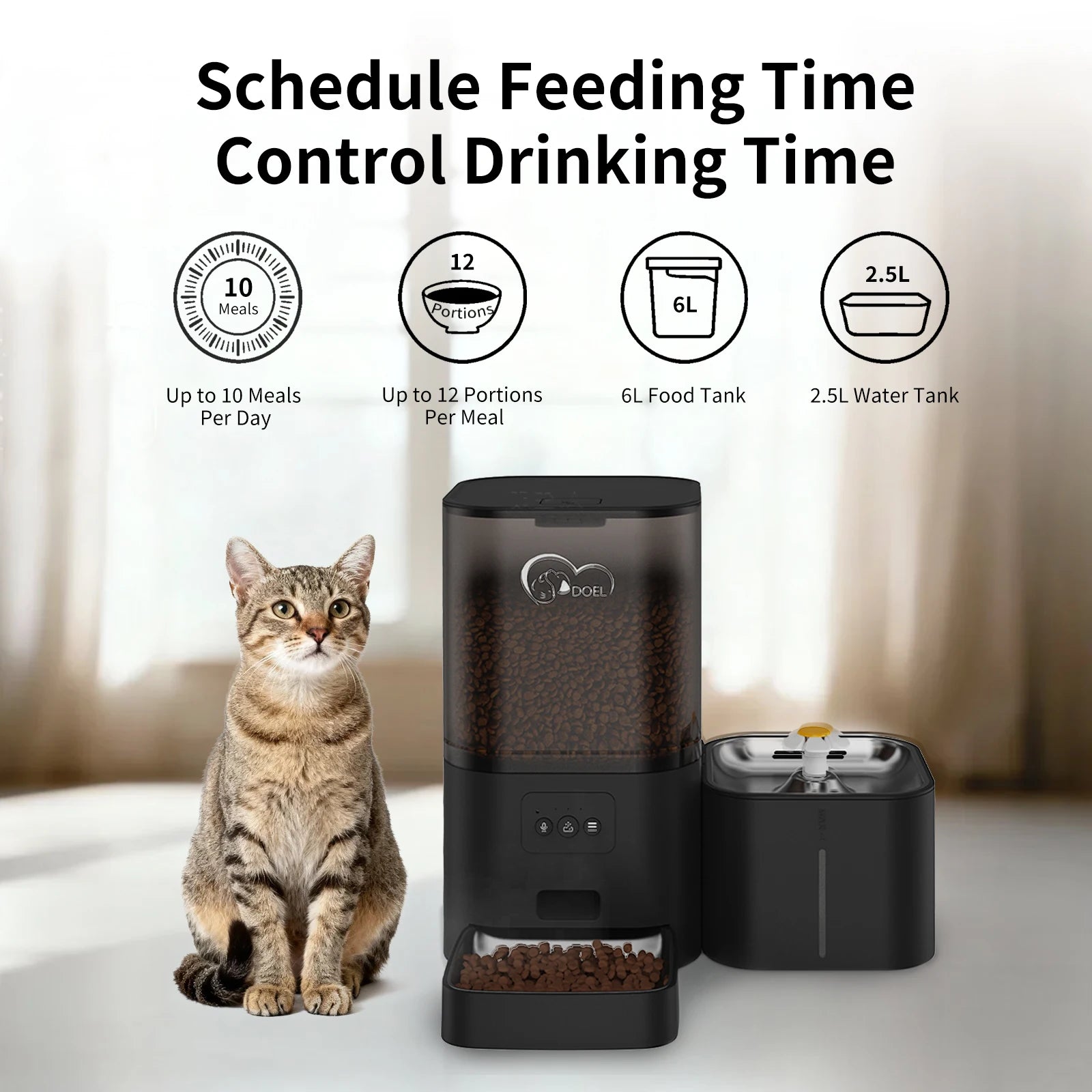 DOEL 2-in-1 Smart Cat Feeder 6L Dry Feeder & 2.5L Cat Water Fountain w/ App Control Timed Feeding For Small Dogs Food Dispenser by PawHaven