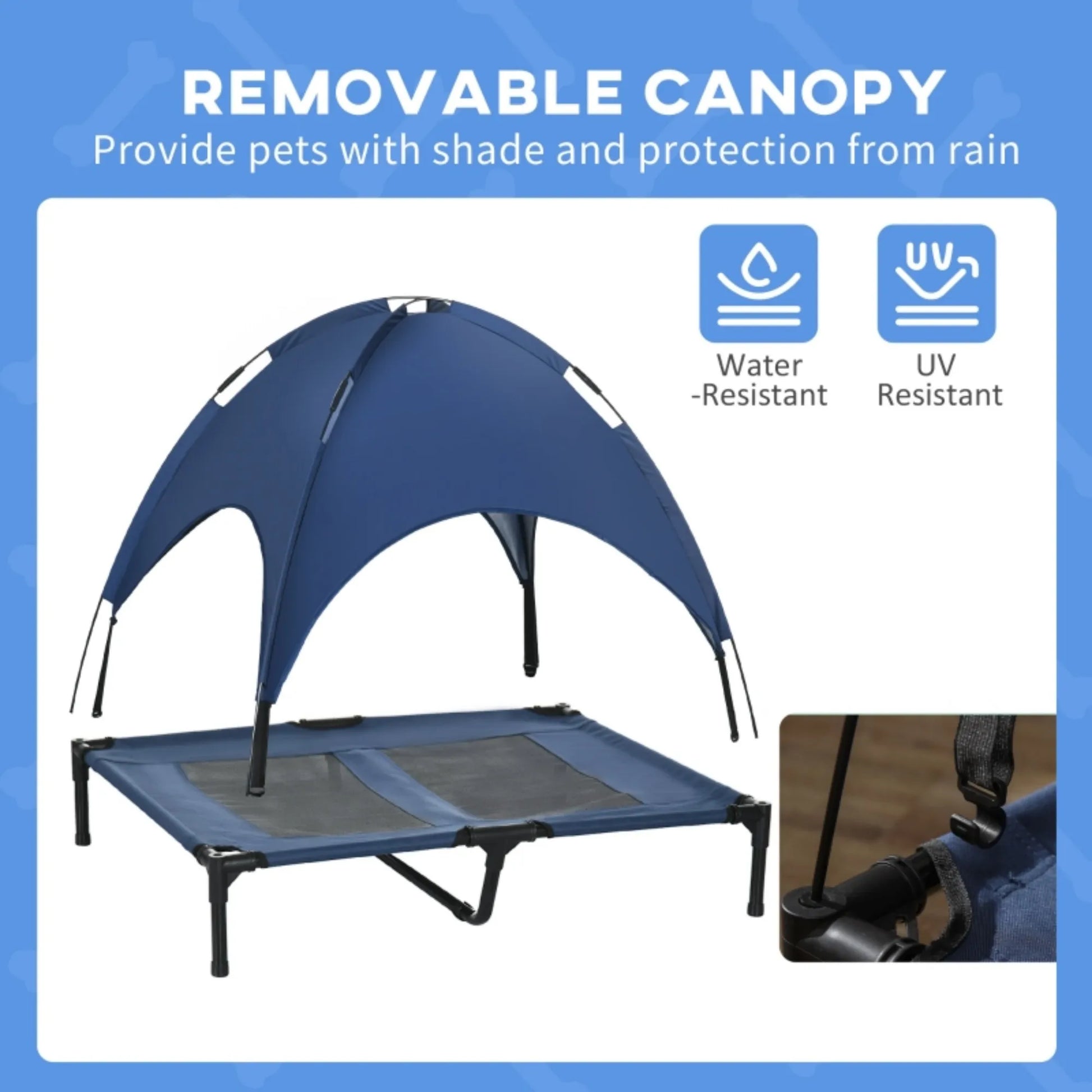 Raised Dog Bed Waterproof Elevated Pet Cot with Breathable Mesh UV Protection Canopy Blue, for Large Dogs, 92 x 76 x 90cm by PawHaven