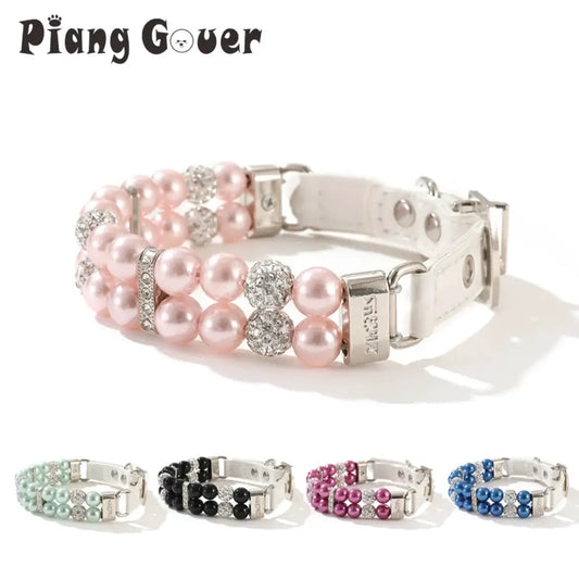 Pearl Pet Collar Artificial Pearls Rhinestone Dog Collar For Cat Necklace Wedding Party Pink Blue Green by PawHaven